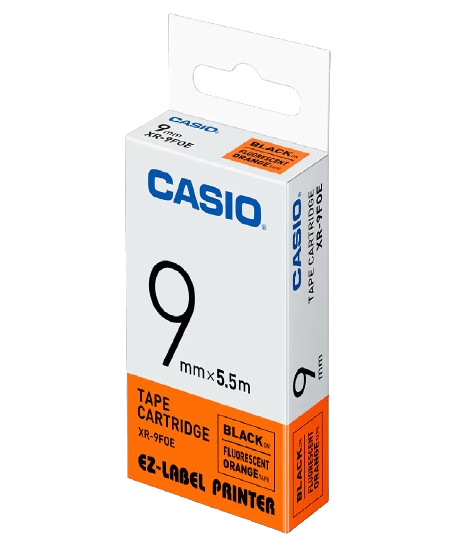 Casio Tape XR9FOE - 9mm -Black on Fluorescent Orange