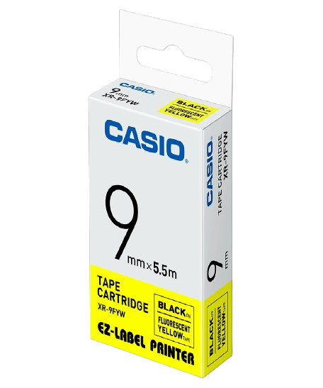 Casio XR-9FYW Label it tape, Width 9mm (Black on Fluorescent Yellow)