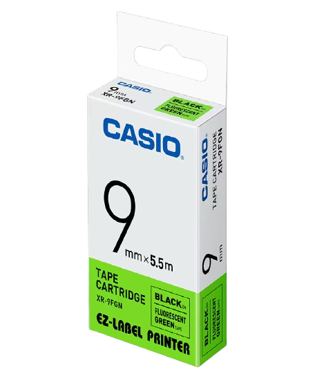 Casio Tape XR9HMWE - 9mm -Black on Fluorescent Green