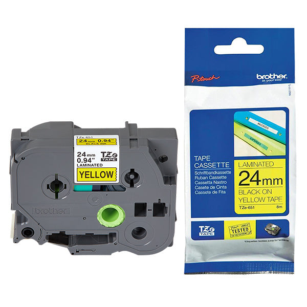Brother TZE-651 Laminated Tape, Width 24mm ( Black on Yellow)