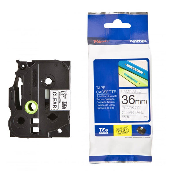 Brother TZE-161 Laminated Tape, Width 36mm (Black on Clear)