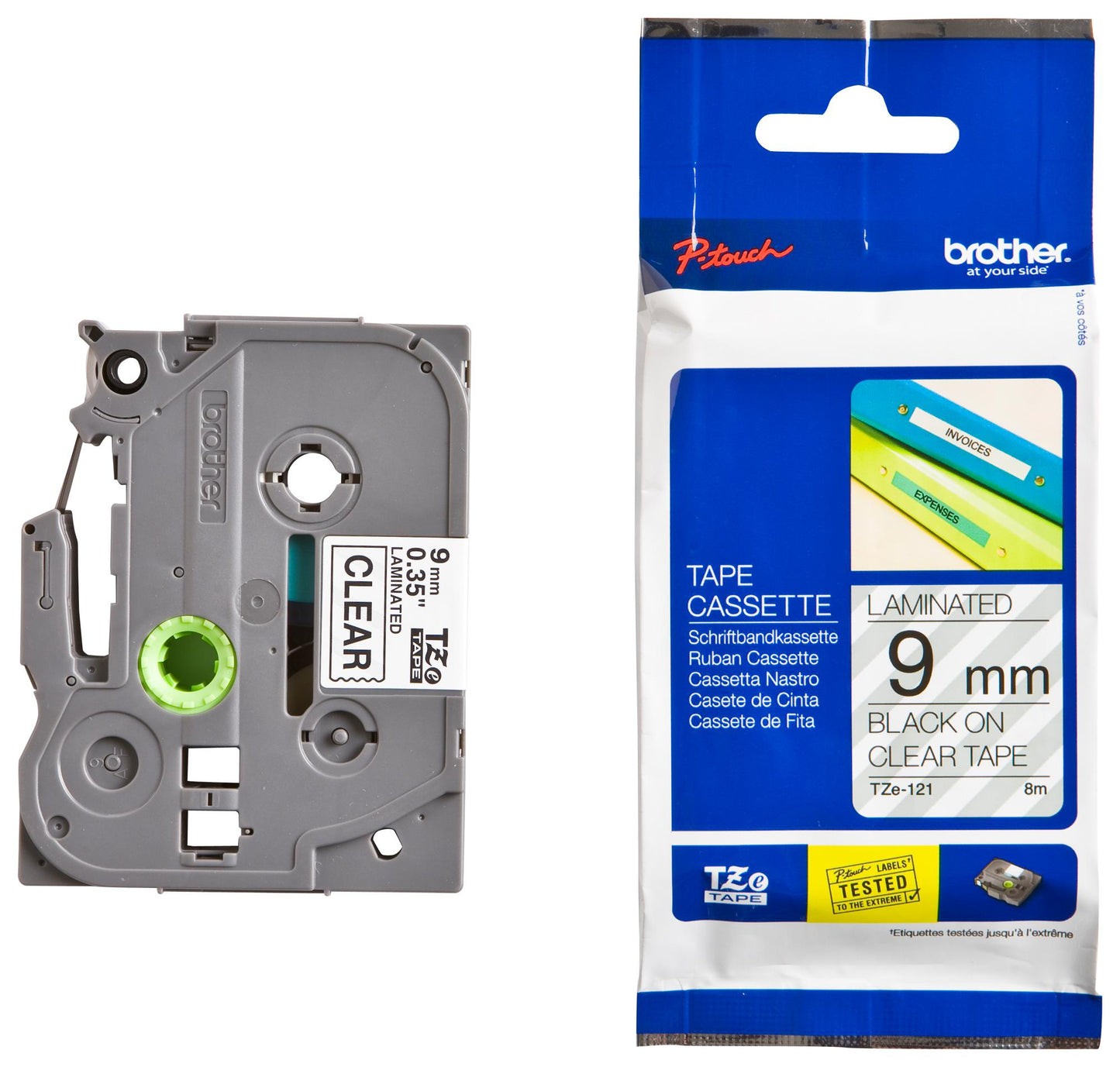 Brother TZE-121 Laminated Tape, Width 9mm ( Black on clear)