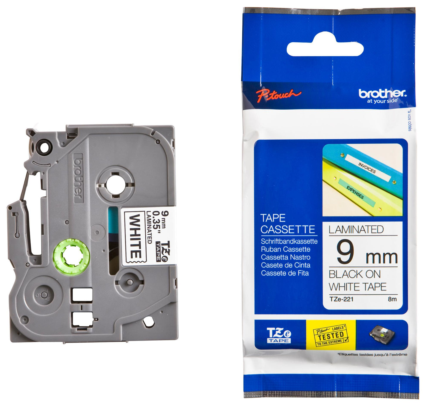 Brother TZE-221 Laminated Tape, Width 9mm ( Black on White)