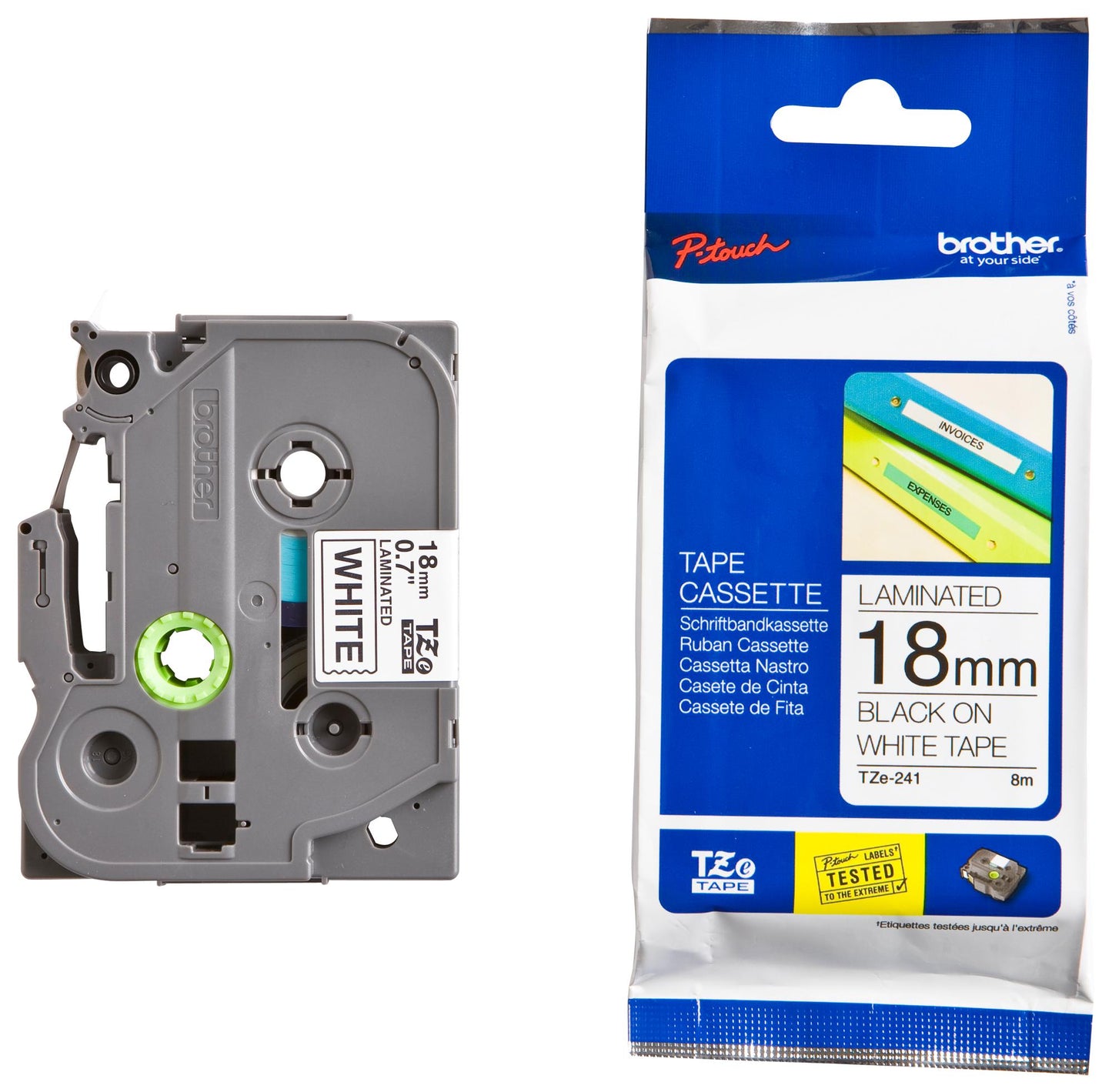 Brother TZE-241 Laminated Tape, Width 18mm ( Black on White)