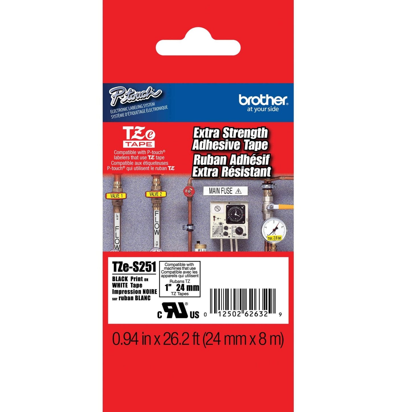Brother TZE-S251 Strong Laminated Tape, Width 24mm (Black on White)