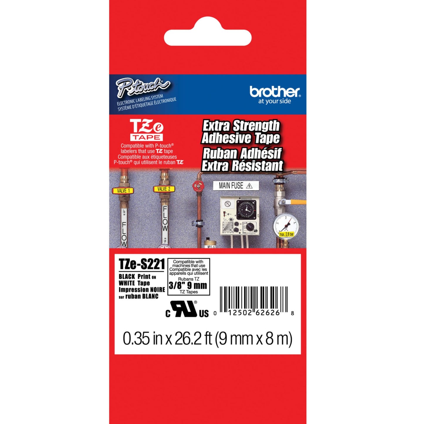 Brother TZE-S211 Strong Laminated Tape, Width 9mm (Black on White)