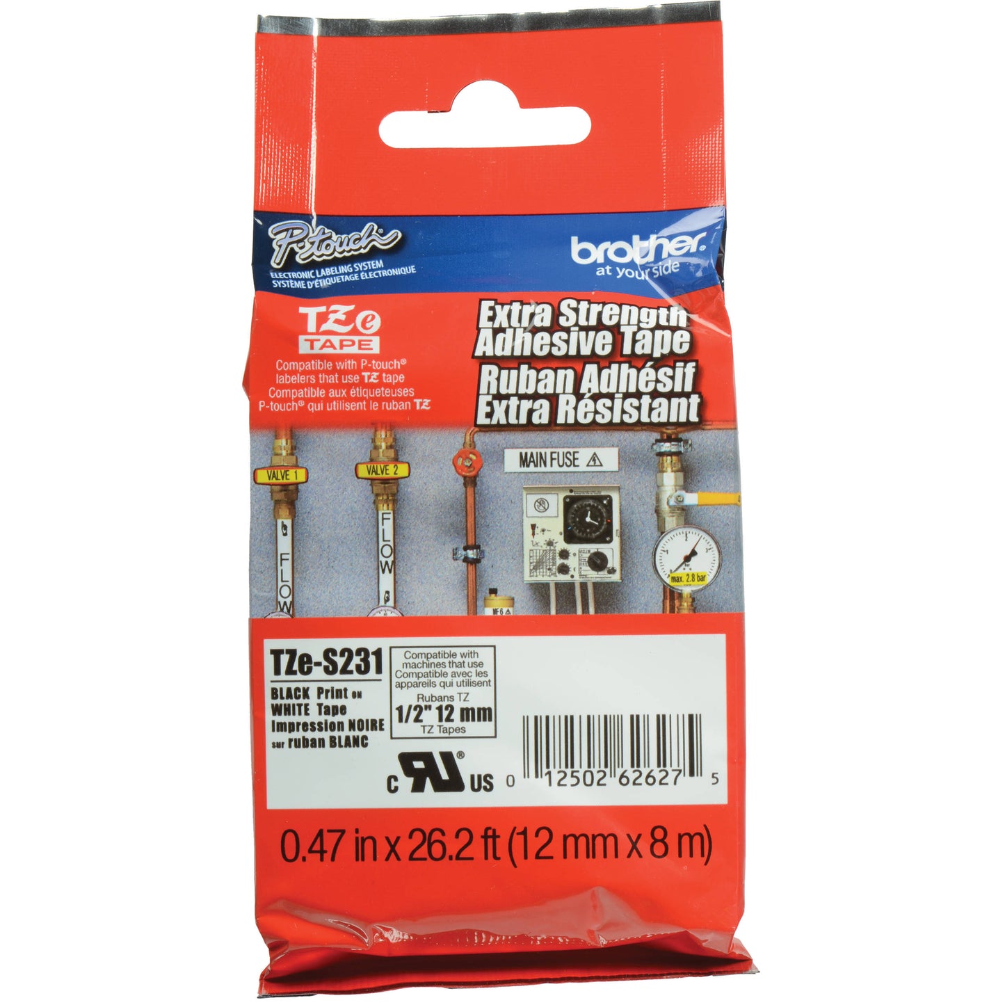 Brother TZE-S231 Strong Laminated Tape, Width 12mm (Black on White)