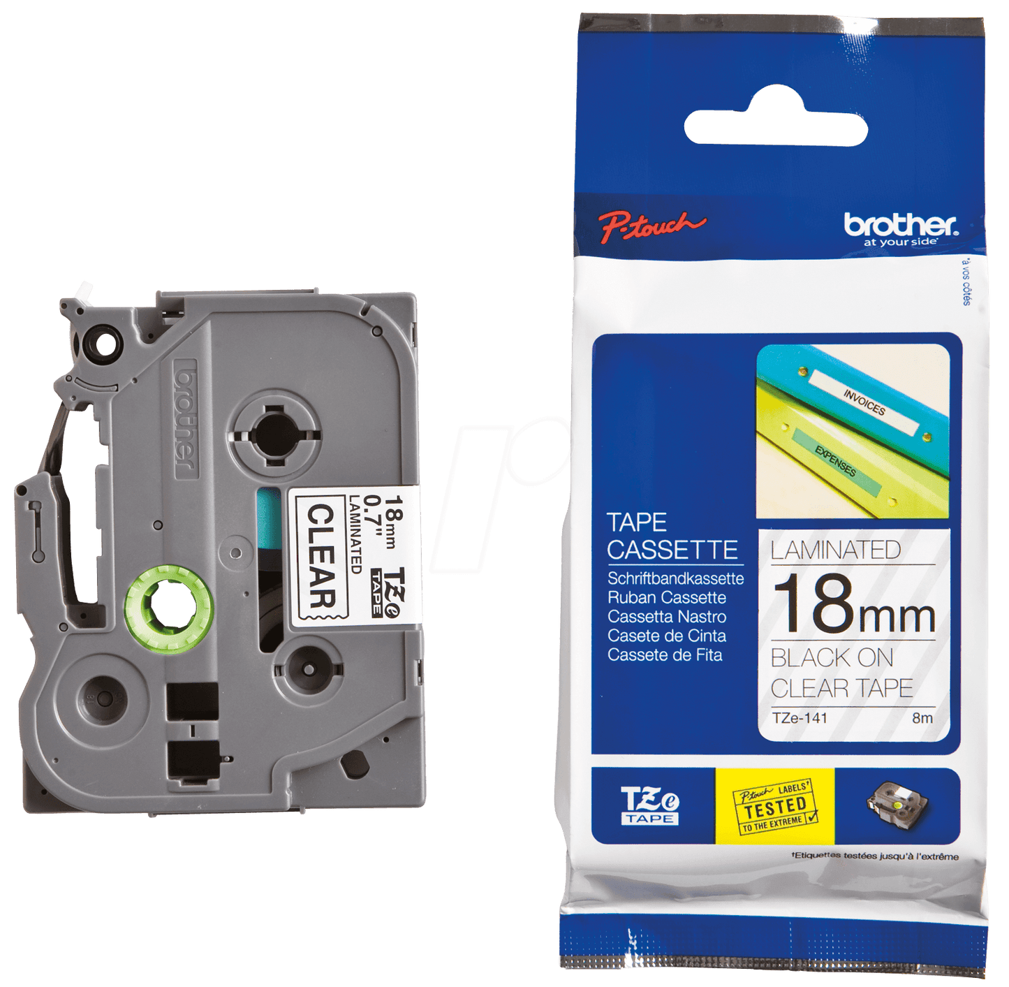 Brother TZE-141 Laminated Tape, Width 18mm ( Black on Clear)