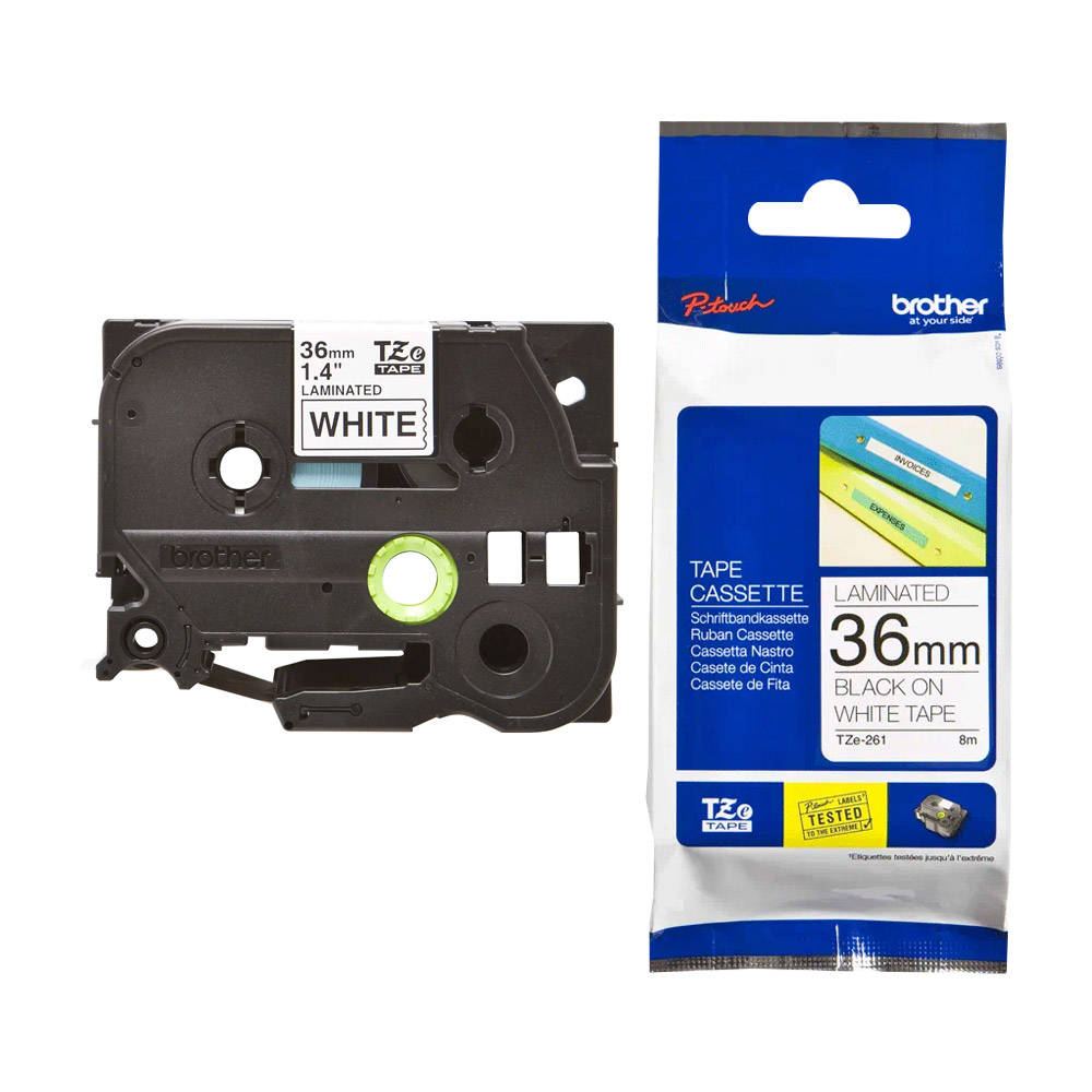 Brother TZE-261 Laminated Tape, Width 36mm (Black on White)
