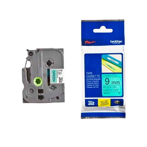 Brother TZE-721 Laminated Tape, Width 9mm ( Black on Green)