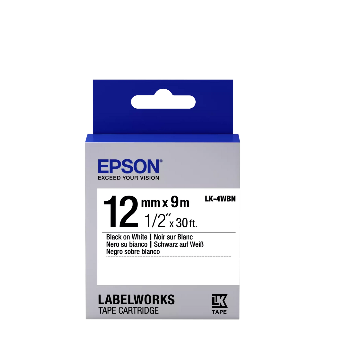 Epson Tape - 12mm - Black on White - LK4WBN