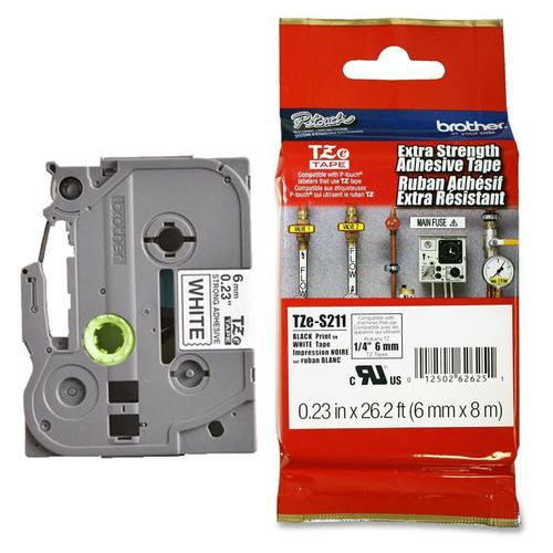 Brother TZE-S211 Strong Laminated Tape, Width 6mm (Black on White)