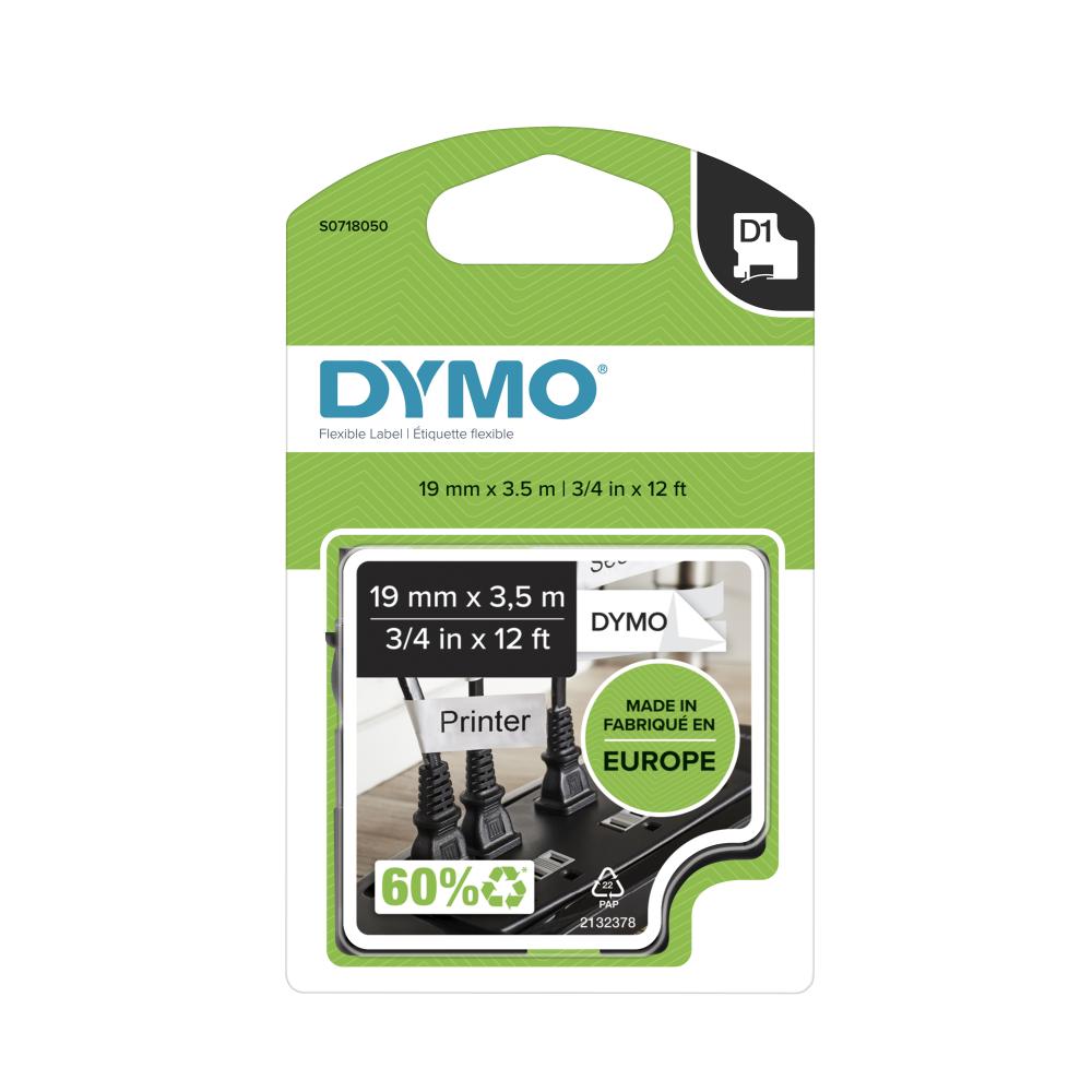 Dymo S0718050 D1 Nylon Tape, Width 19mm ( Black on White)