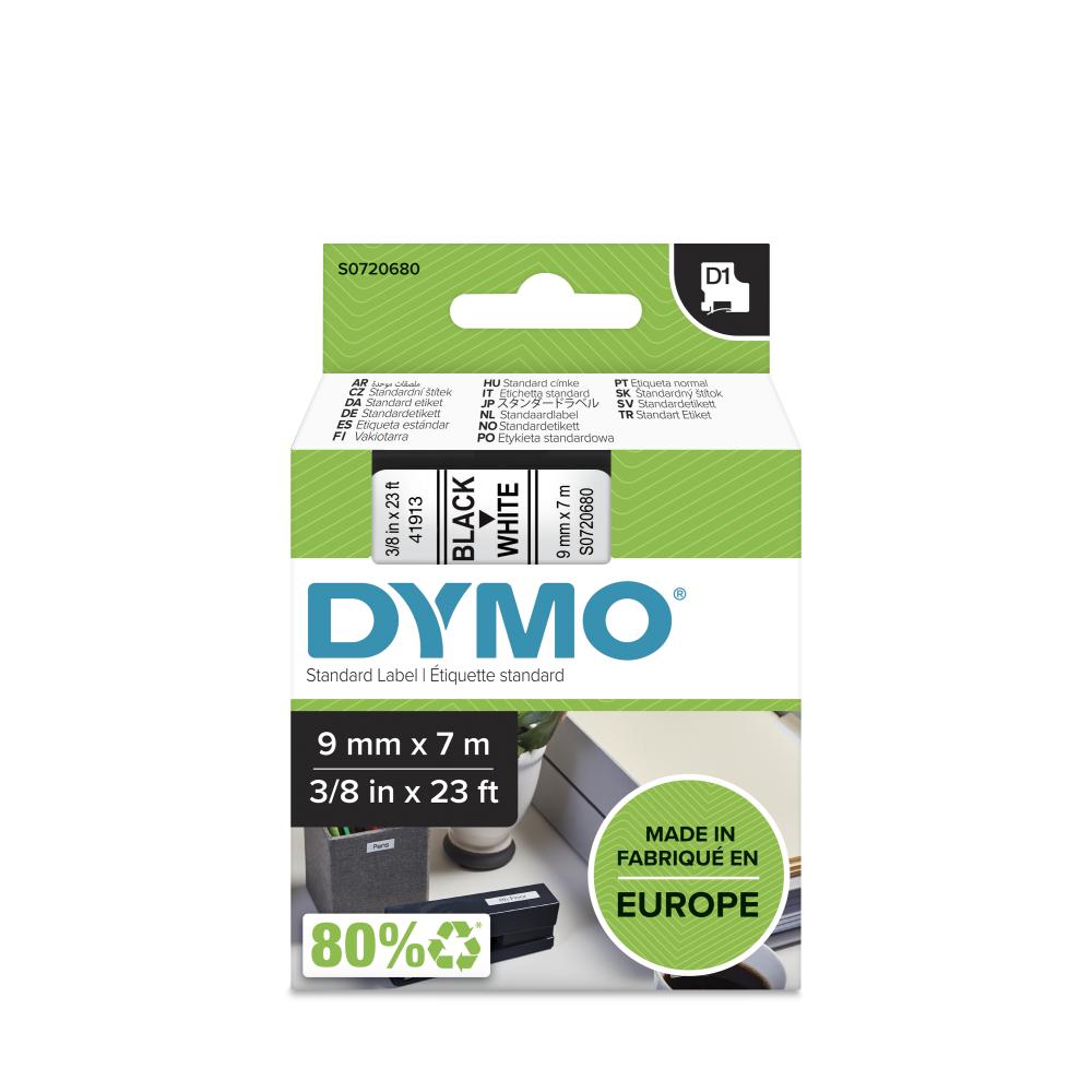 Dymo S0720680 D1 Label Tape, Width 9mm (Black on White)