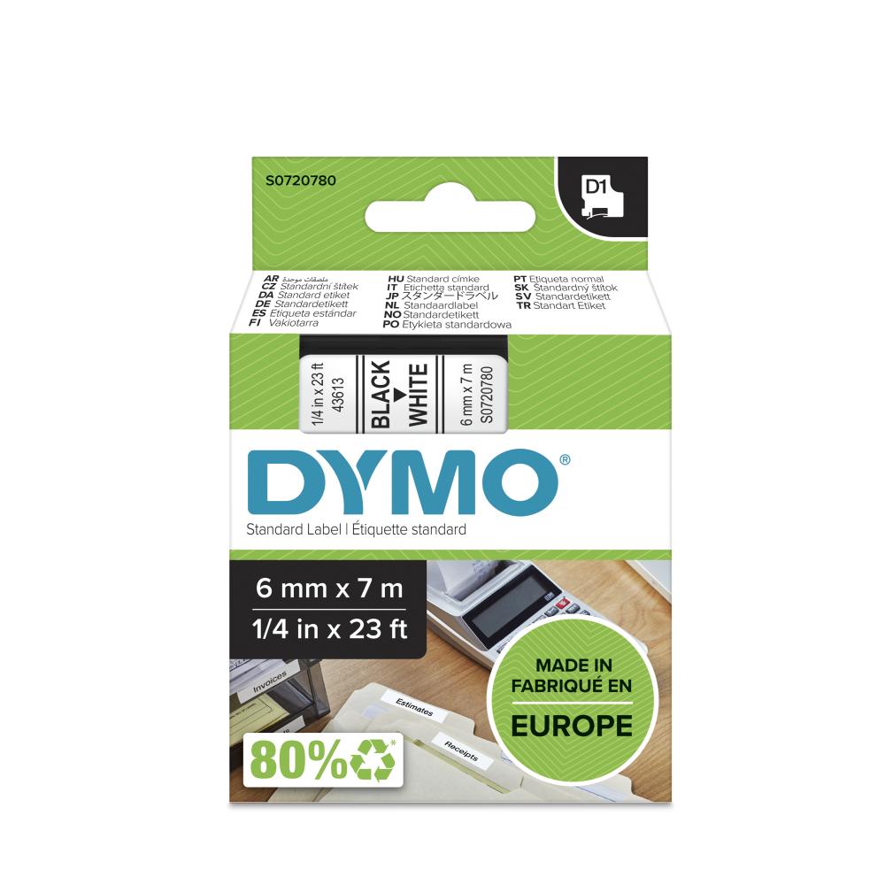 Dymo S0720780 D1 Label Tape, Width 6mm (Black on White)