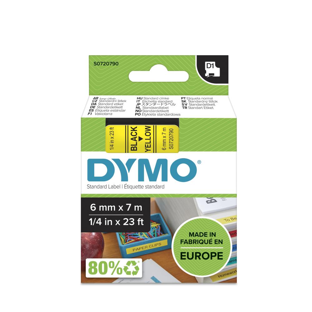 Dymo S0720790 D1 Label Tape, Width 6mm (Black on Yellow)