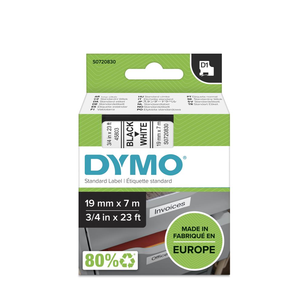 Dymo S0720830 D1 Label Tape, Width 19mm ( Black on White)