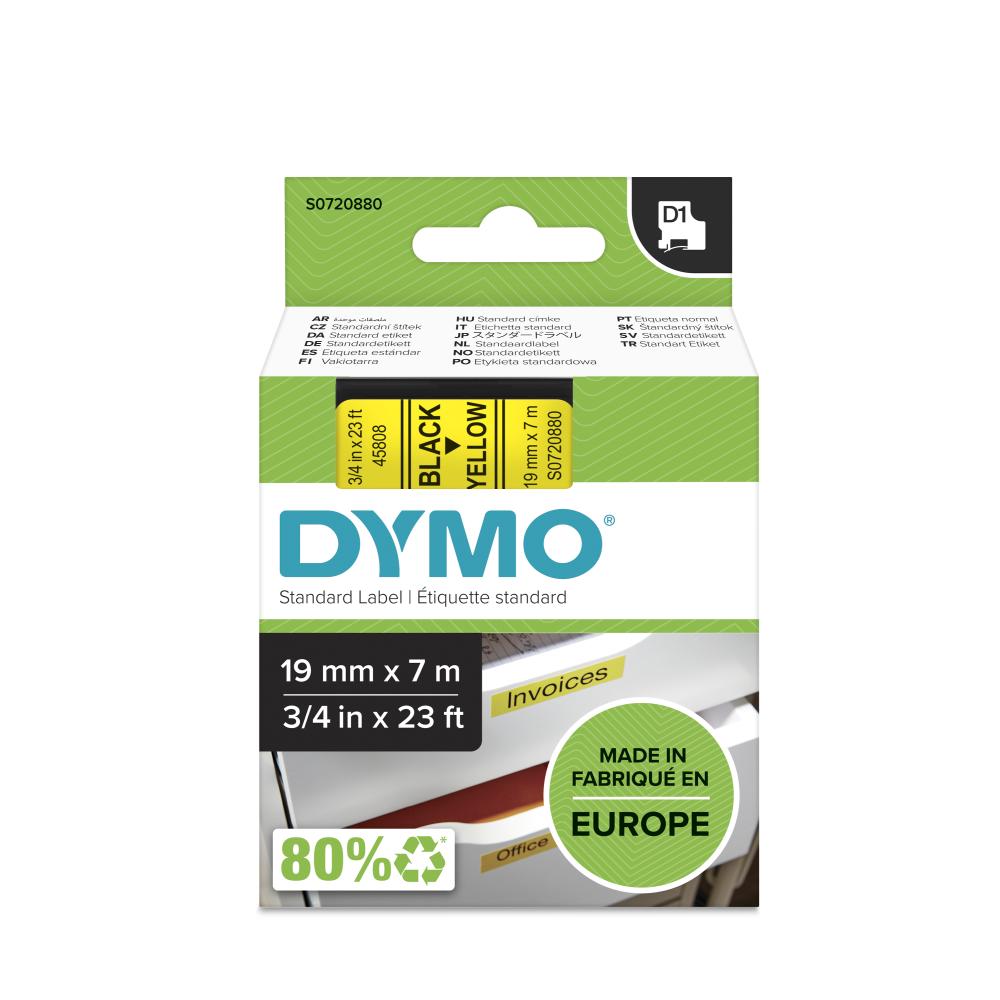 Dymo S0720880 D1 Label Tape, Width 19mm ( Black on Yellow)