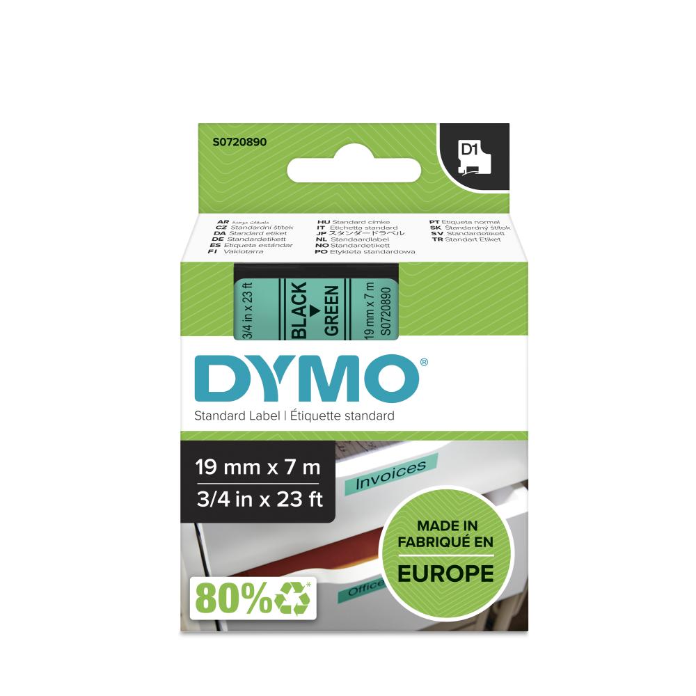 Dymo S0720890 D1 Label Tape, Width 19mm ( Black on Green)