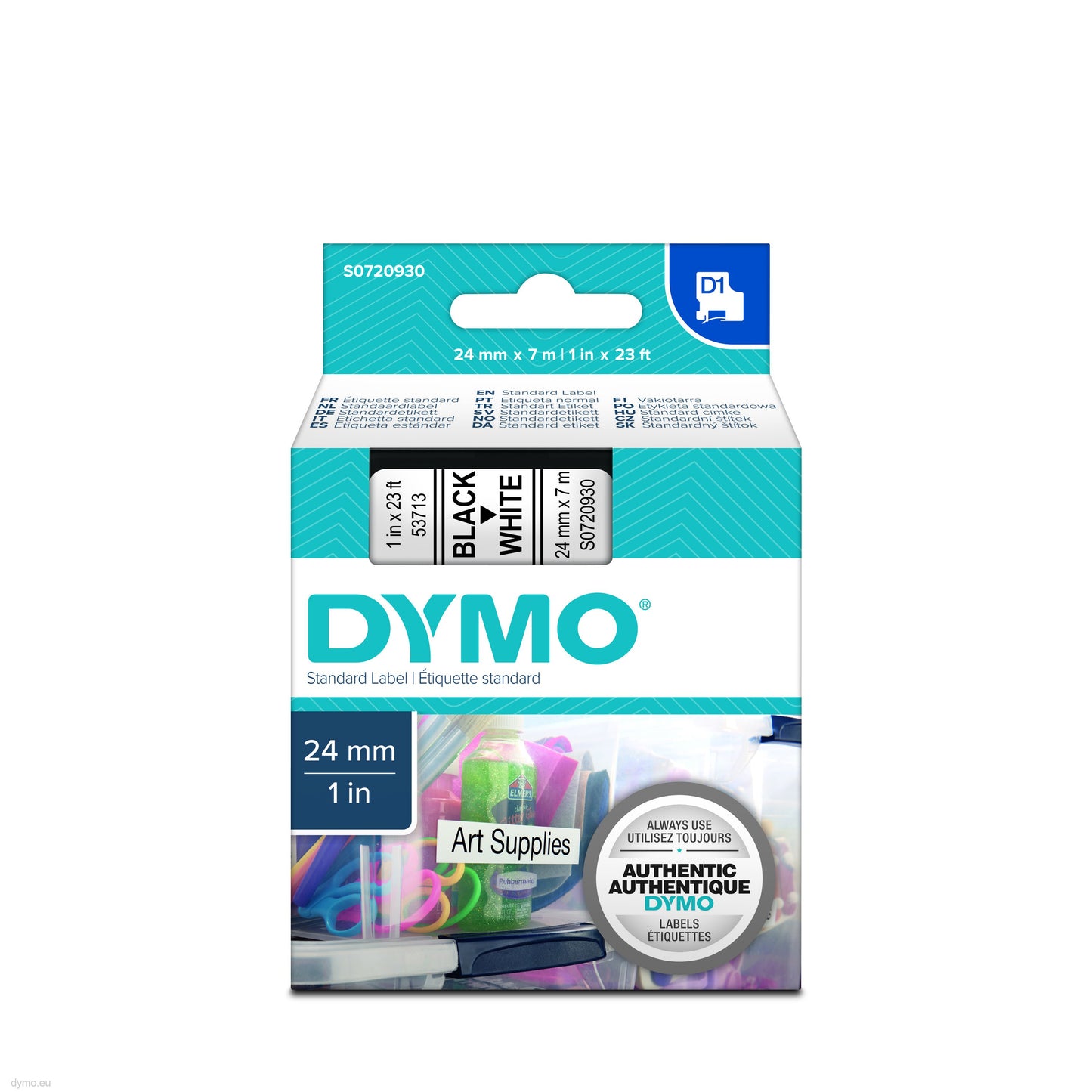 Dymo S0720930 D1 Label Tape, Width 24mm ( Black on White)