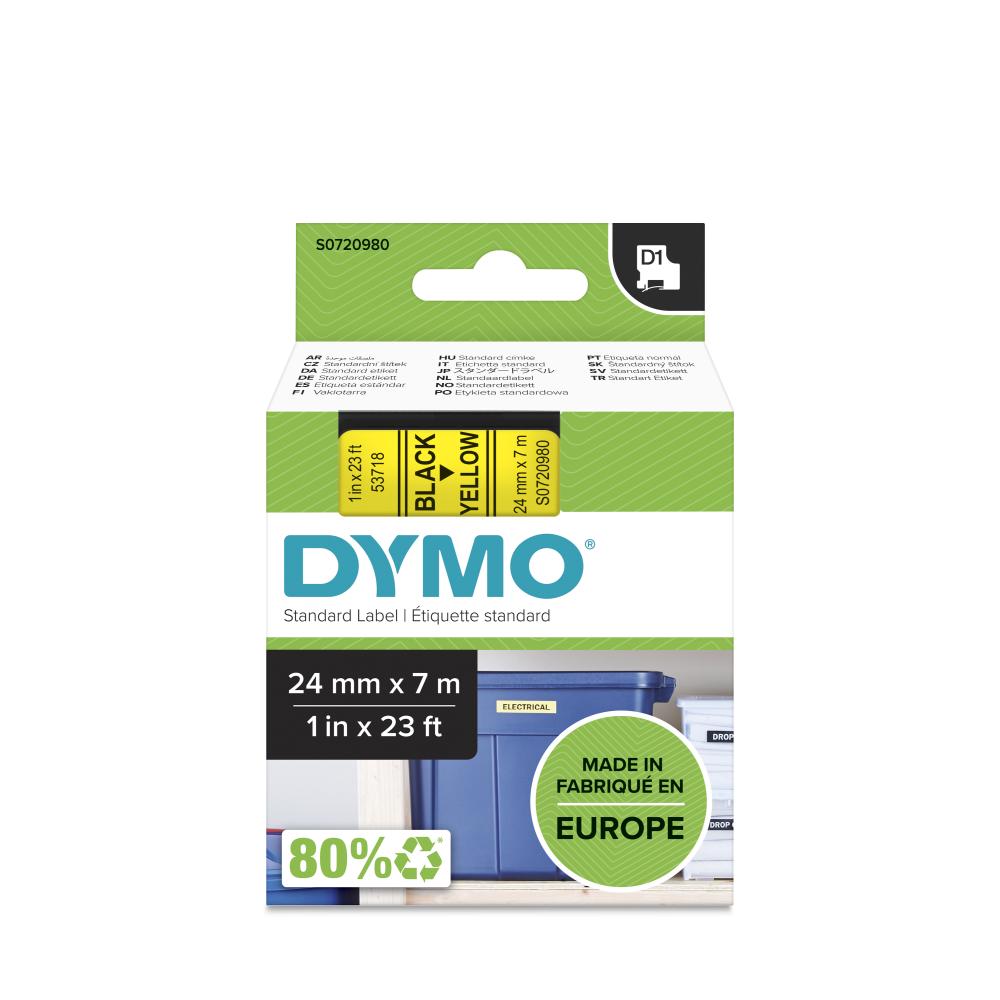 Dymo S0720980 D1 Label Tape, Width 24mm ( Black on Yellow)